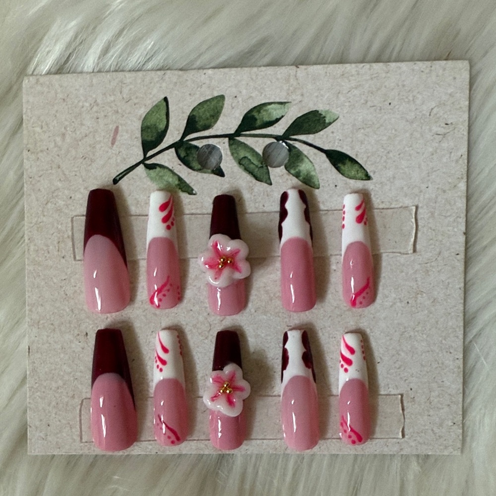 Pink and Red Floral Press-On Nails